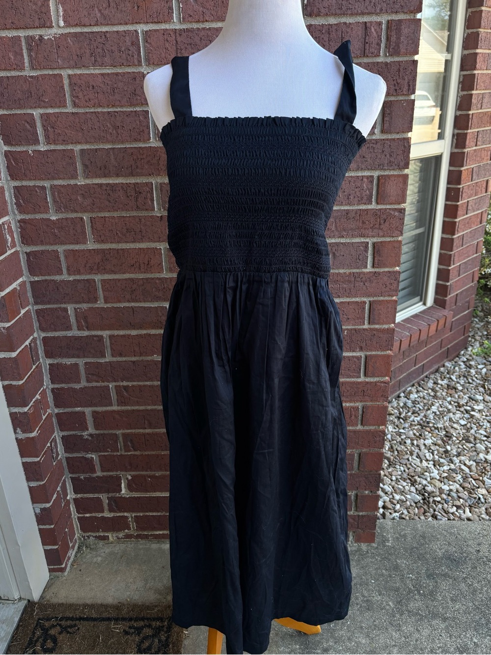 LOFT navy Smocked Strap Midi Dress
